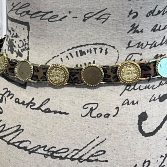 Leopard Animal Print Belt Medallion Coins Western Size Medium BOHO Preppy - Picture 8 of 12